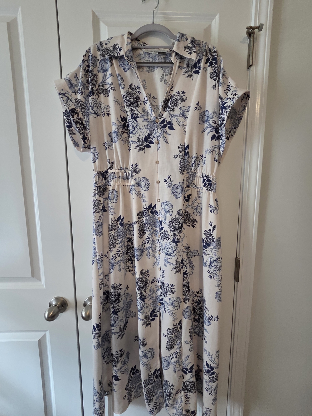 Emma & Michele Cream Midi Dress with Blue Floral Print